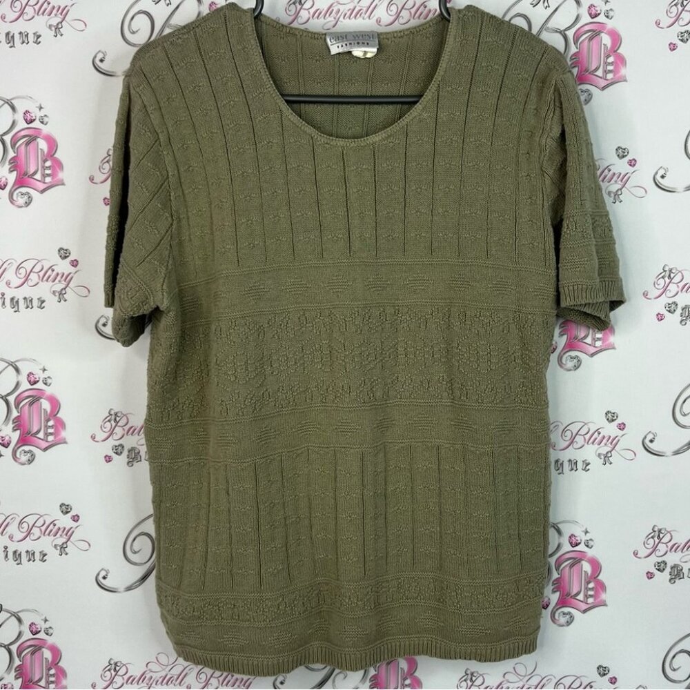 East west fashions tshirt tee knit knitted Olive Short Sleeve Women's Top